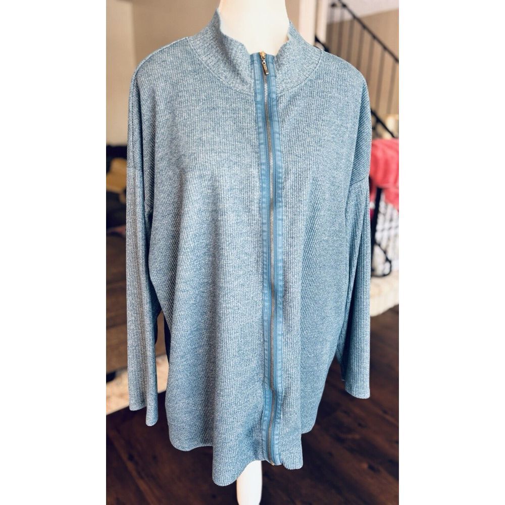 Soft Surroundings Blue Full Zip Sweater Ribbed Cardigan Top Womens 3XL‎